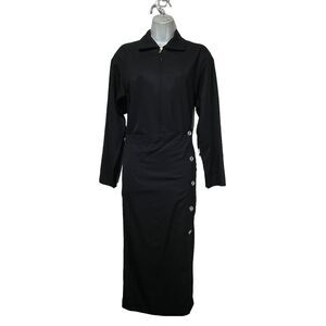 alfaspin five degree co. black long sleeve zip button pocket midi dress